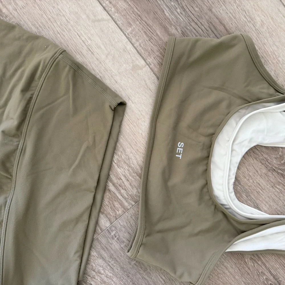 SET Active Olive Bike Shorts and Bra set - Picture 2 of 2
